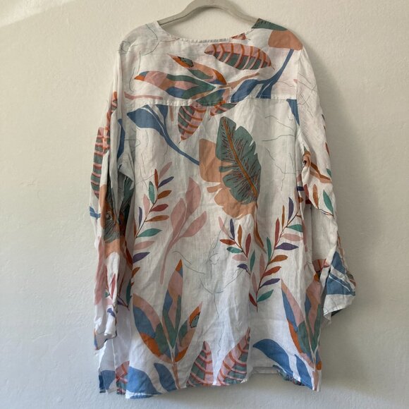Cynthia Rowley 100% Linen Button Front Top Long Sleeve Size 2X Tropic Lagenlook - Picture 6 of 9